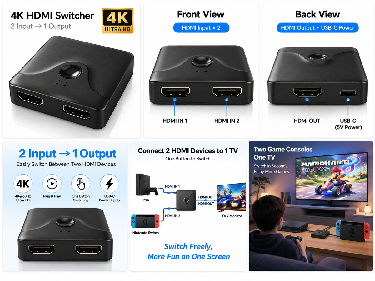 4K 60HZ HDMI switcher selector 2 port