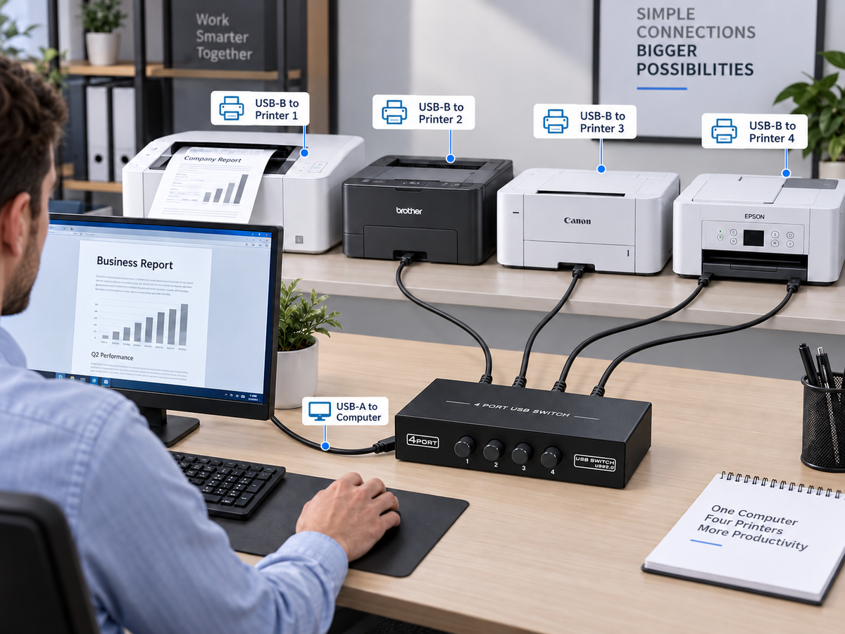 4 port USB Printer Switcher