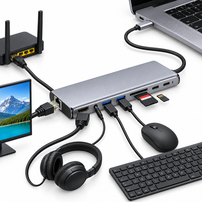 11 in 1 Type C to HDMI & USB 3.0 PD SD/TF  RJ45 audio adater, 4K 30hz, 100W PD