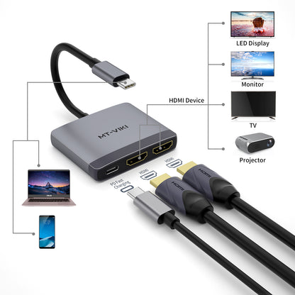 4K 30hz USB C to dual HDMI converter Adapter + PD 100W