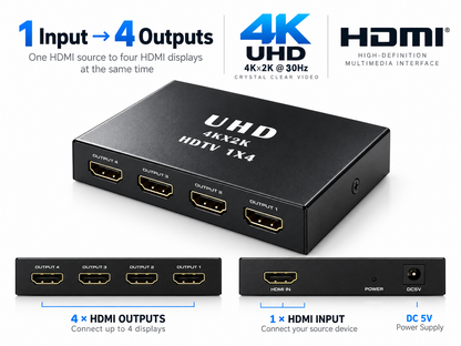 HDMI splitter 1 in 4 out 4k 30HZ + power adapter