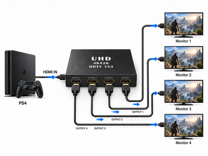 HDMI splitter 1 in 4 out 4k 30HZ + power adapter